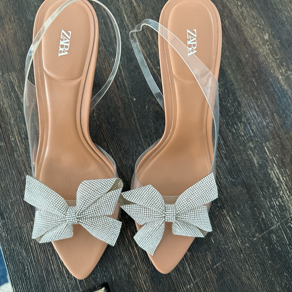 Zara Tan and Clear Heels with Bow Detail